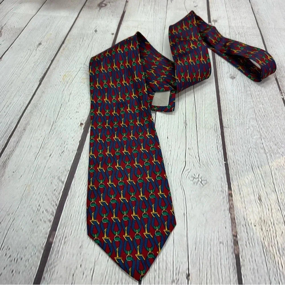 richel hand made silk neck tie made in spain equestrian theme preppy designer